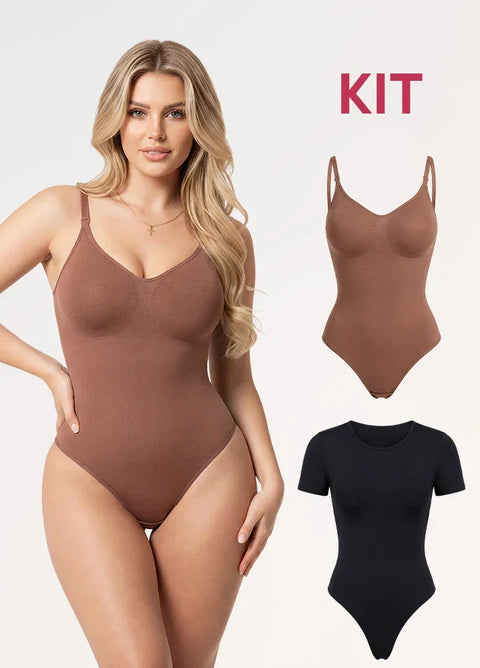 Set de 2 Bodys: Tanga sin Costuras más Body de Manga Corta | Salome 7001 + 01L5