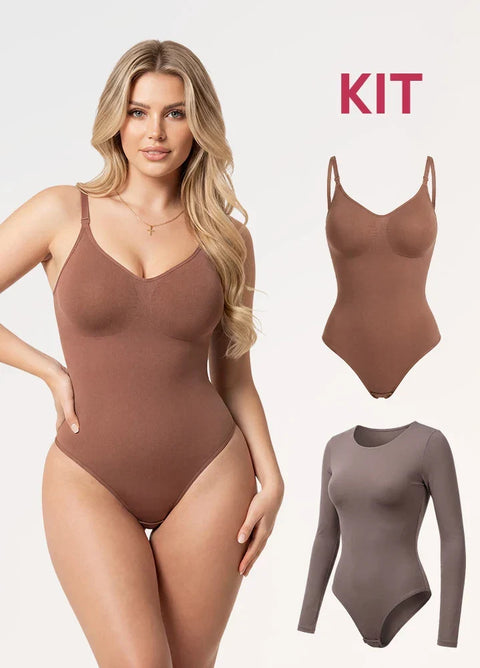 Set de 2 Bodys: Tanga sin Costuras más Body de Manga Larga | Salome 7001 + 03L5
