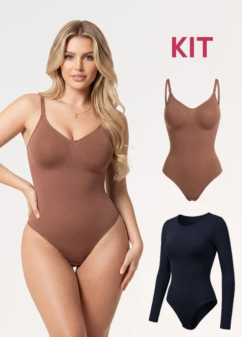 Set de 2 Bodys: Tanga sin Costuras más Body de Manga Larga | Salome 7001 + 03L5