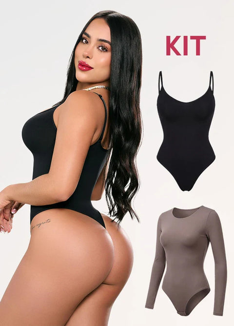 Set de 2 Bodys: Tanga sin Costuras más Body de Manga Larga | Salome 7001 + 03L5