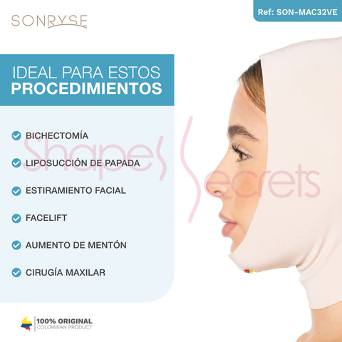 Sonryre MAC32VE Mentonera Facial Postquirúrgica para Papada Post Operatoria Bichetomia Lipopapada