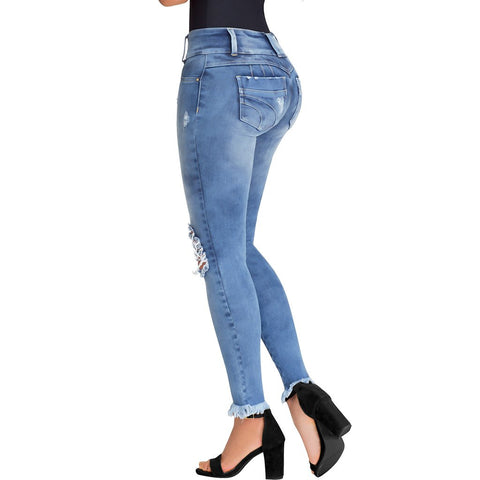 Lowla 219936 Jeans Colombianos Rasgados Levanta Cola para Mujer