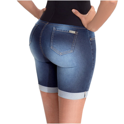 LOWLA 238000 Shorts Cortos de Mezclilla con Faja Colombiana para Mujer